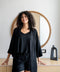 Women summer 3 piece pajama set  Black Top +kimono & short